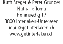 Ruth Steger & Peter Grunder Nathalie Toma Hohm&uuml;edig 17 3800 Int